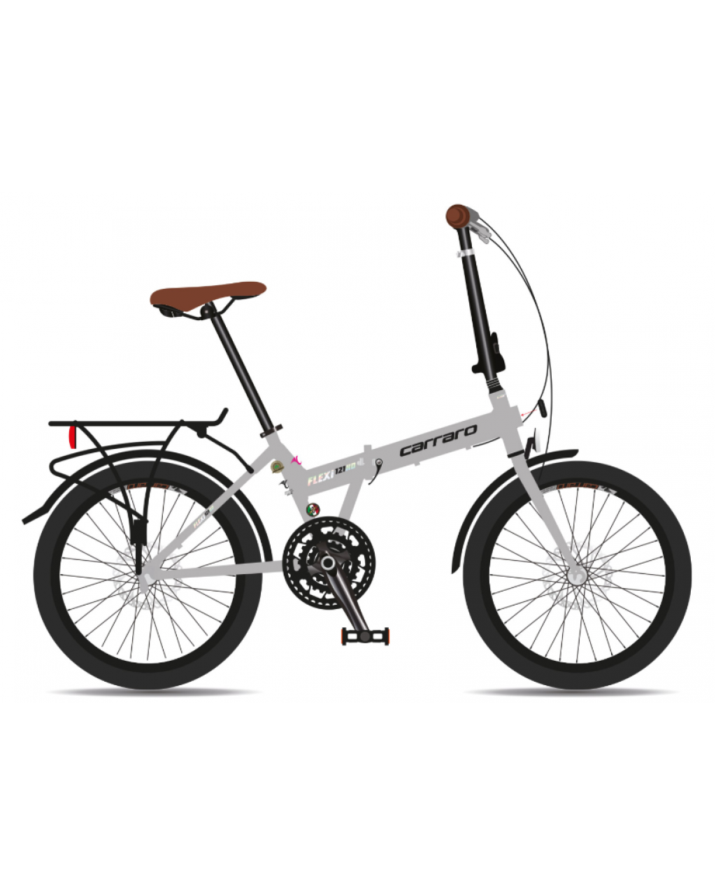 CARRARO FLEXI 121HD 21-V "HD" MAT GRİ-SİYAH-GÖKKUŞAĞI KROM-KAHVERENGİ KATLANIR BİSİKLET